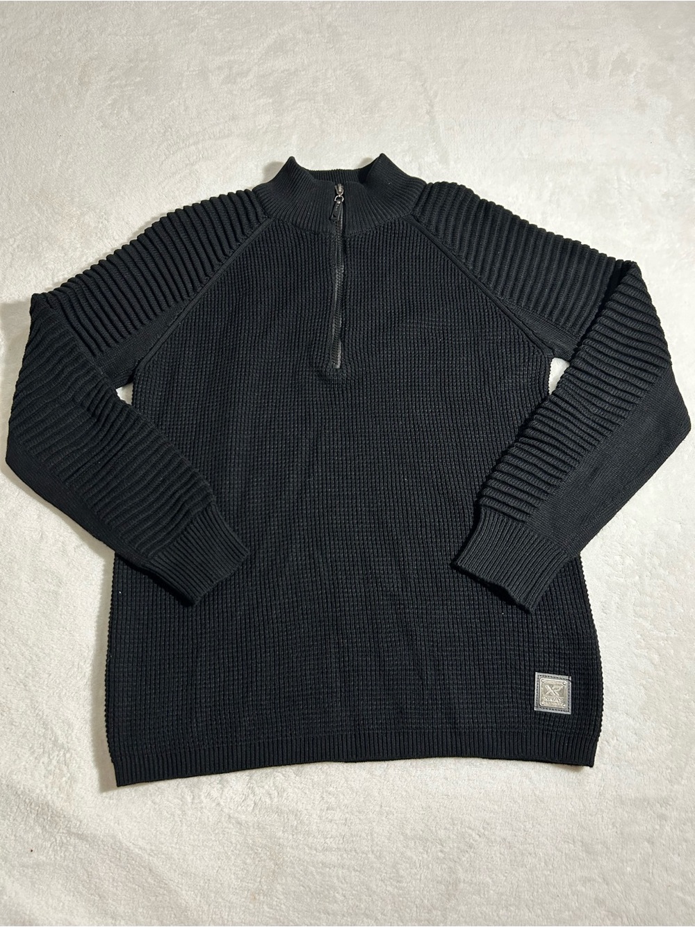 XRAY Jeans Quarter Zip Sweater Medium Black Waffle Knit Ribbed Men's Pullover